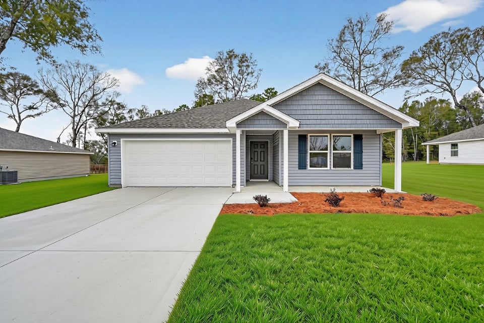 A house with a driveway.