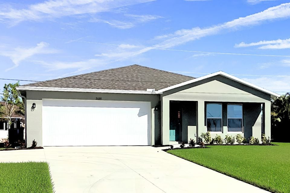 A house with a lawn.