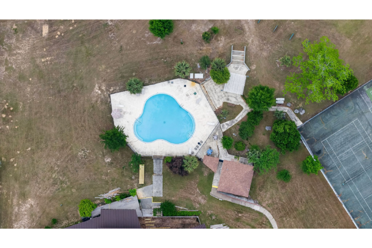 A high angle view of a building.