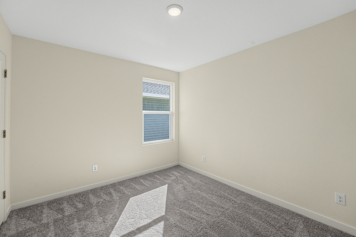 A room with a carpet and a window.