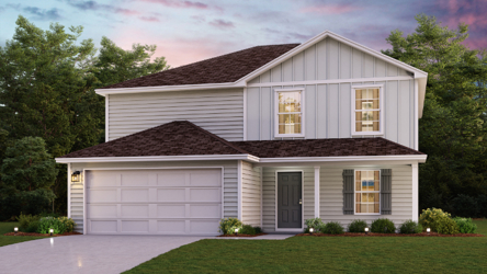 A house with a garage with American Gothic House in the background.