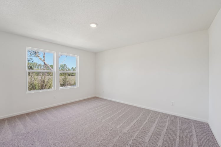 A room with a window and a rug.