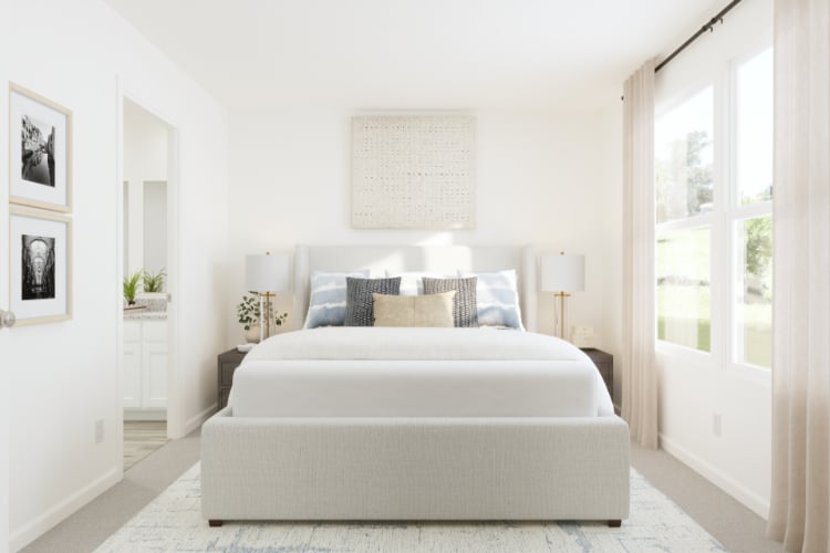 A white couch in a room.