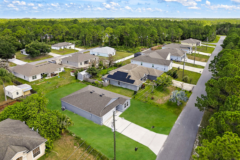 Aerial view of a neighborhood.