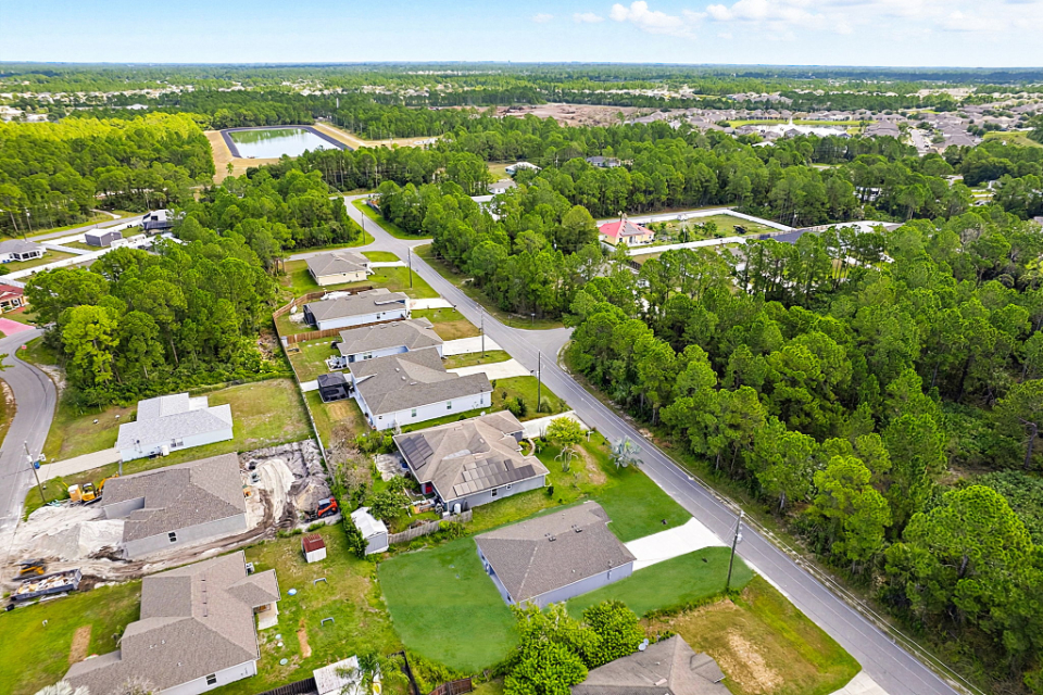 Aerial view of a neighborhood.