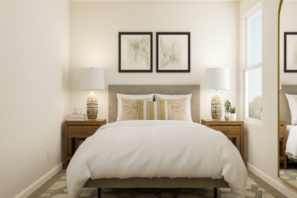 A bed in a room.