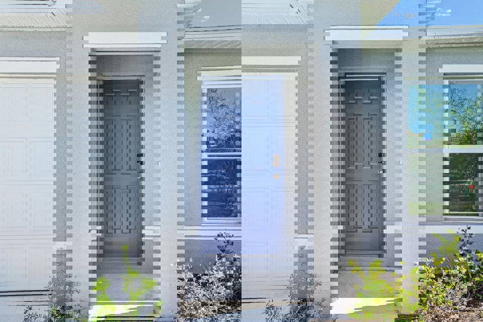 A blue door on a building.