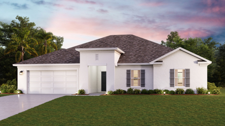 A white house with a green lawn.