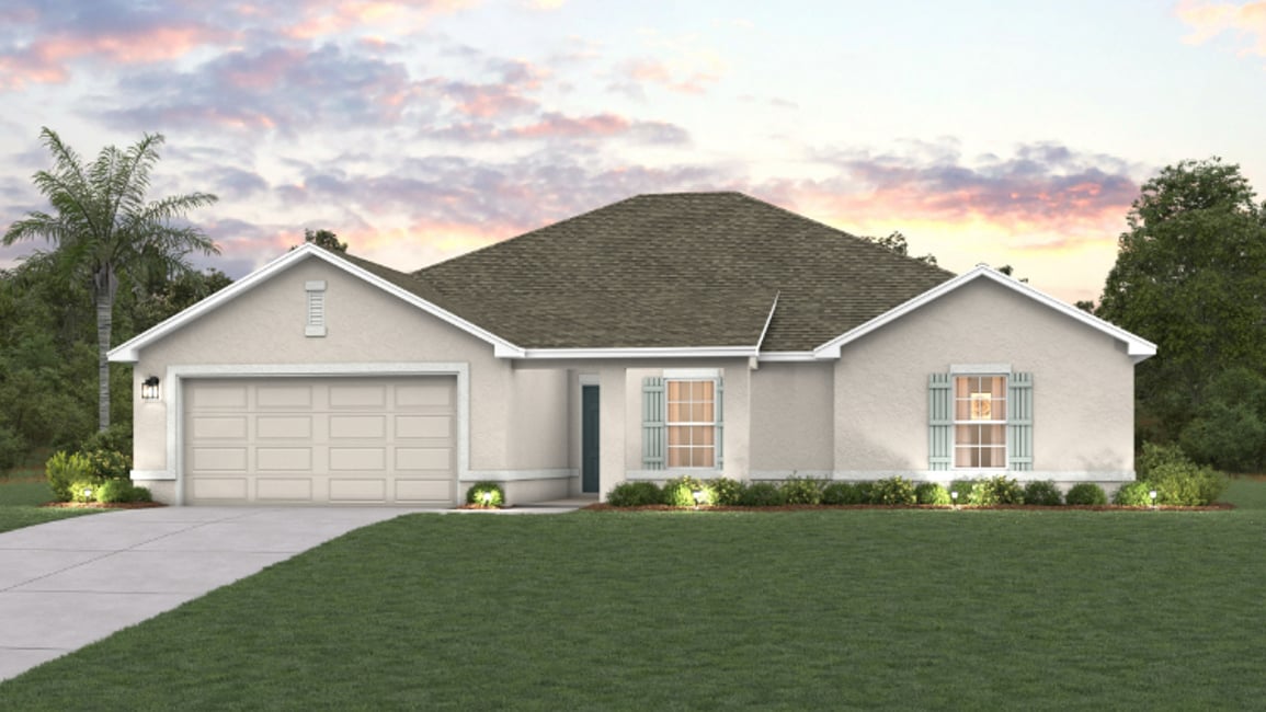 A house with a lawn in front.