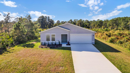 A house with a driveway and grass.