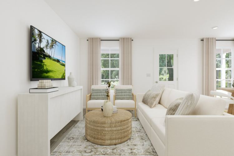 A living room with a tv and couches.