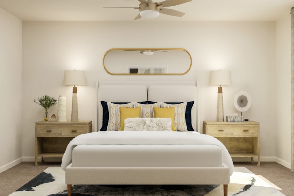 A white couch in a room.