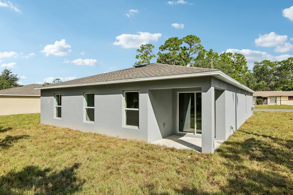 A small white house.