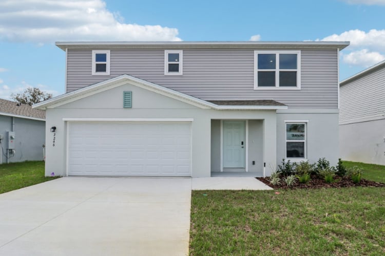 A white garage with a garage.