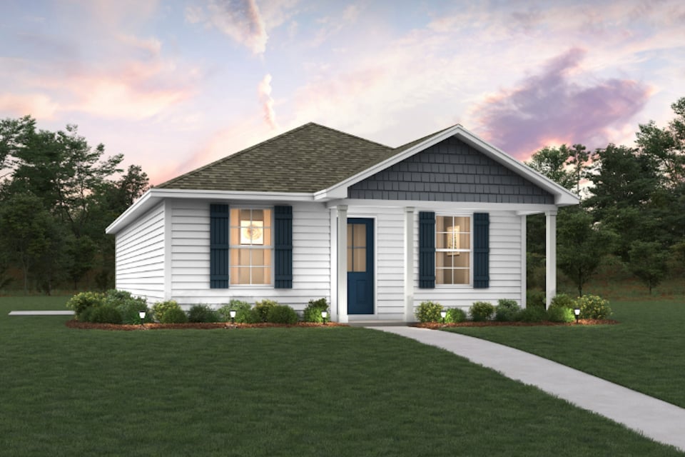 A house with a lawn.