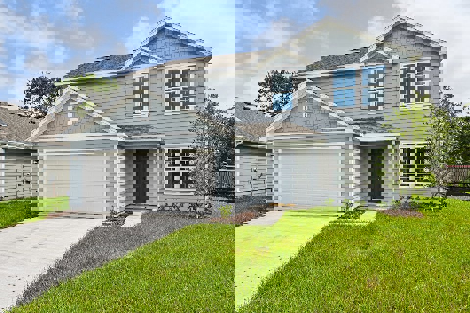 A house with a garage.