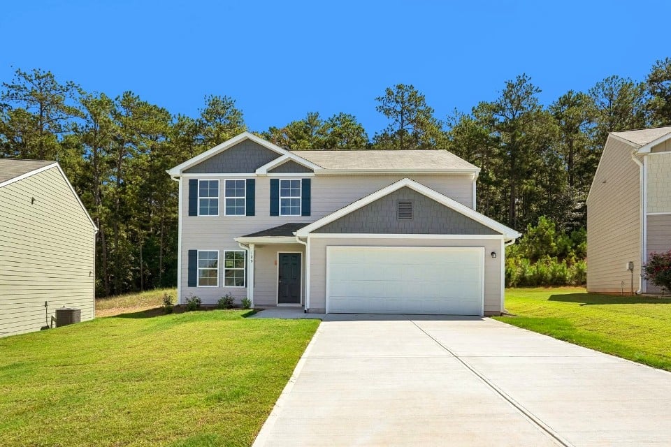 A house with a garage.