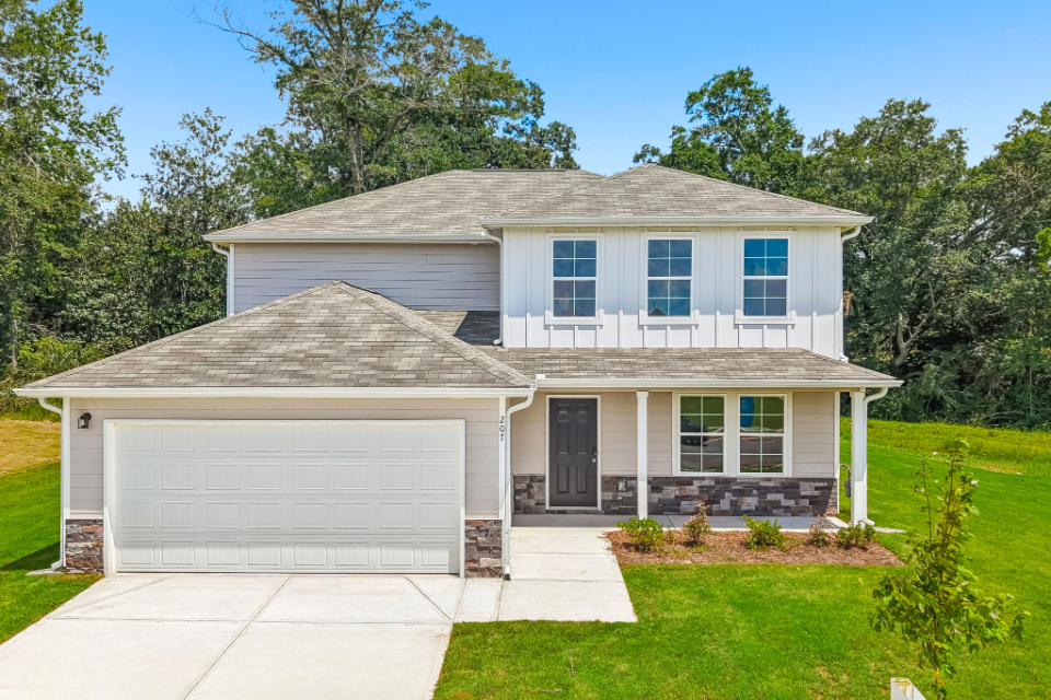 A house with a garage.