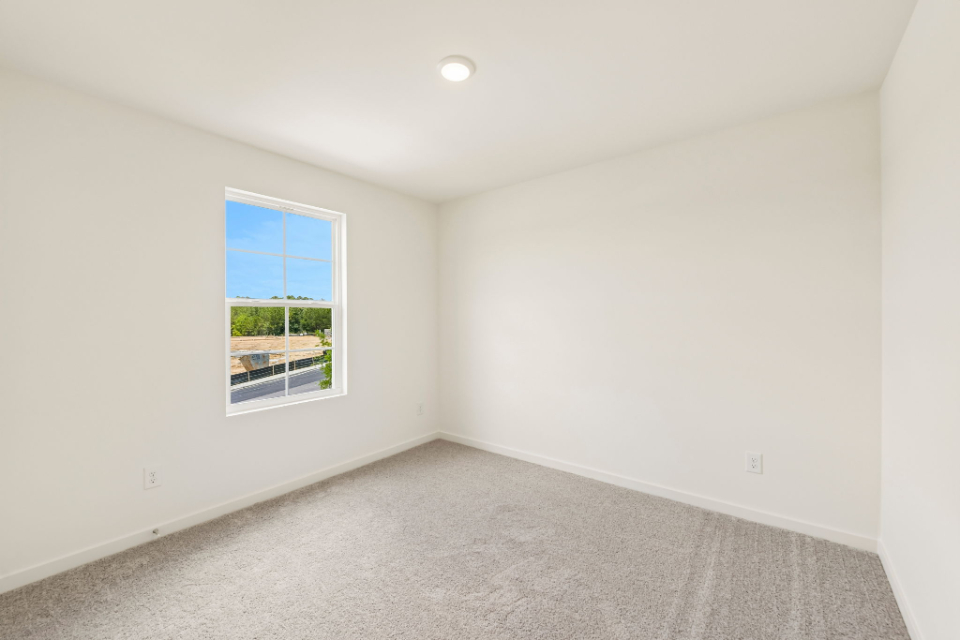 A room with a window and a carpet.