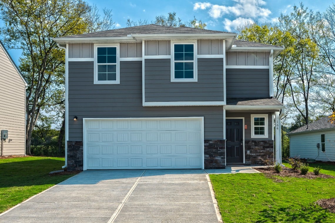 A house with a garage.