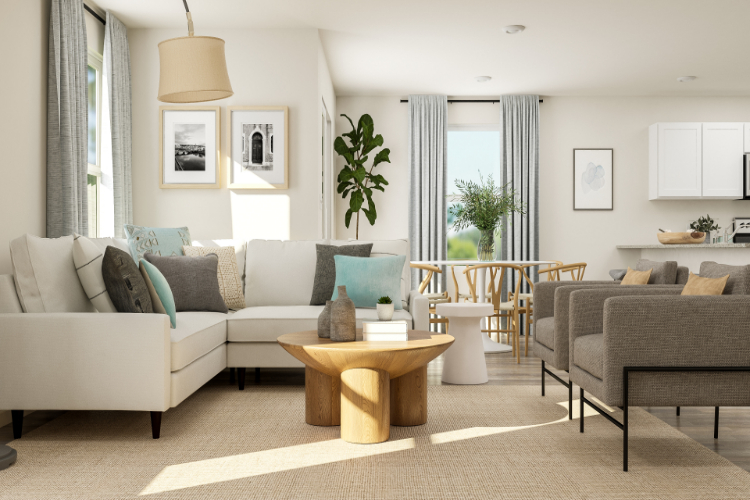 A living room with a couch and a coffee table.