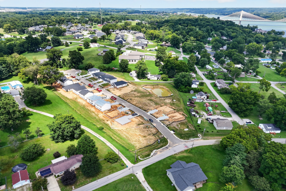 A high angle view of a town.