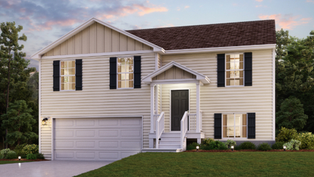 A white house with a green lawn.