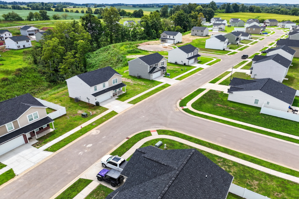 A high angle view of houses.