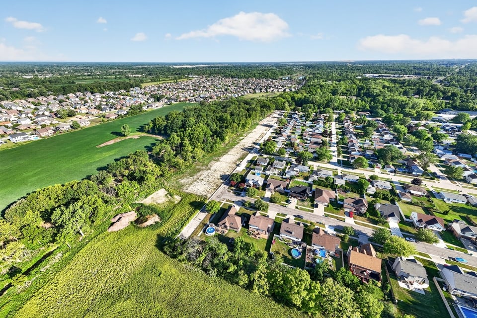 A group of houses in a small town.