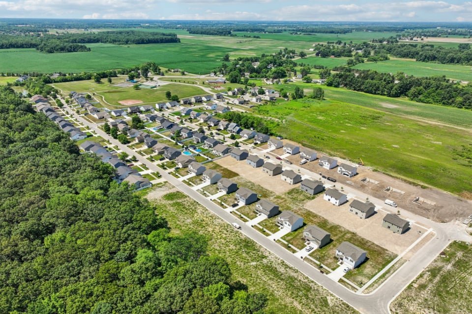 A large area with many buildings.