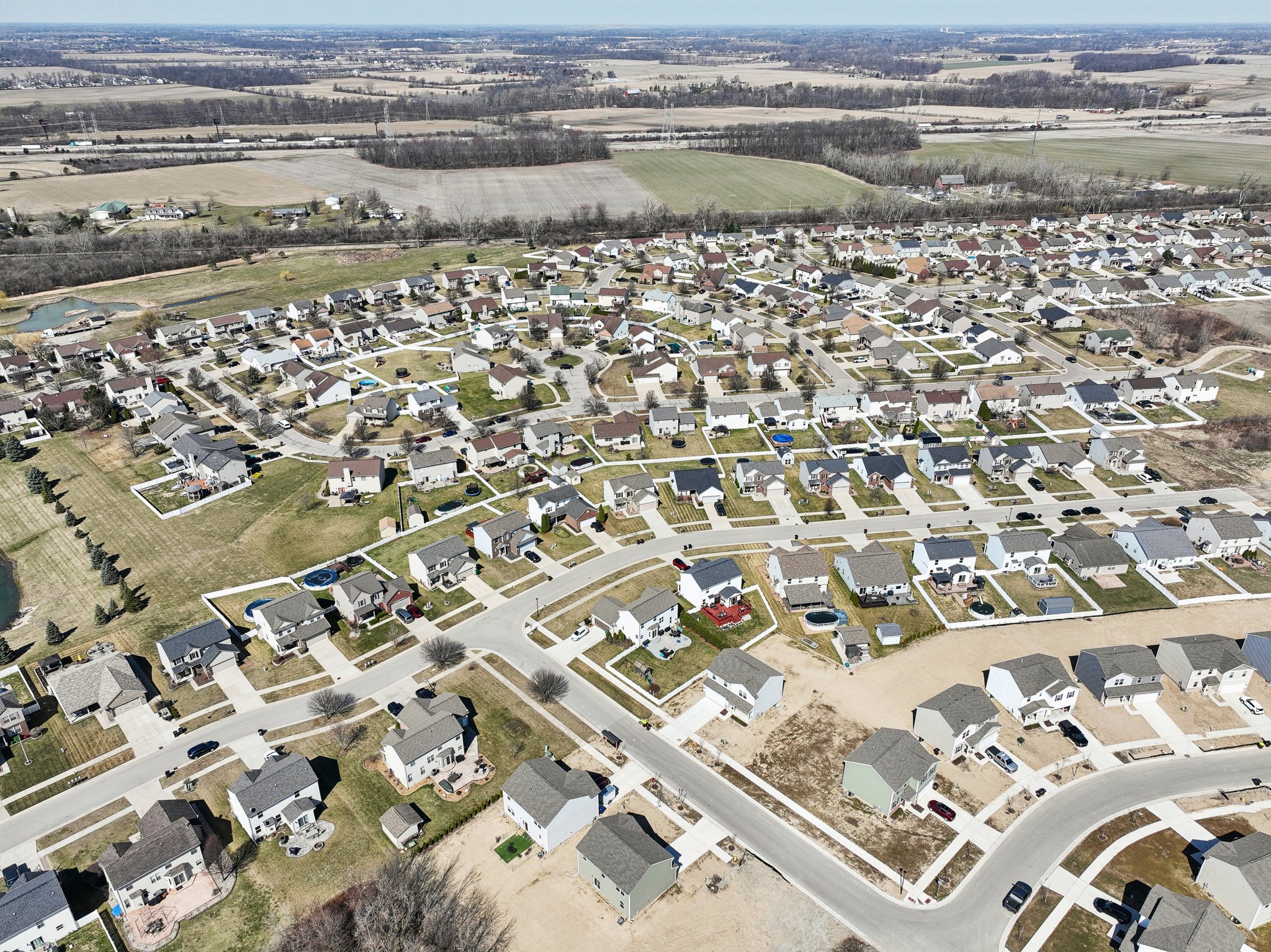 An aerial view of a town.