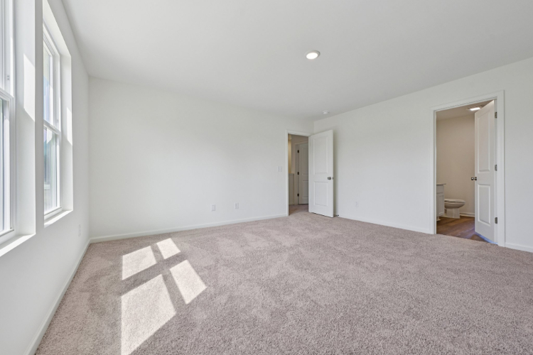 A room with white walls and a carpeted floor.