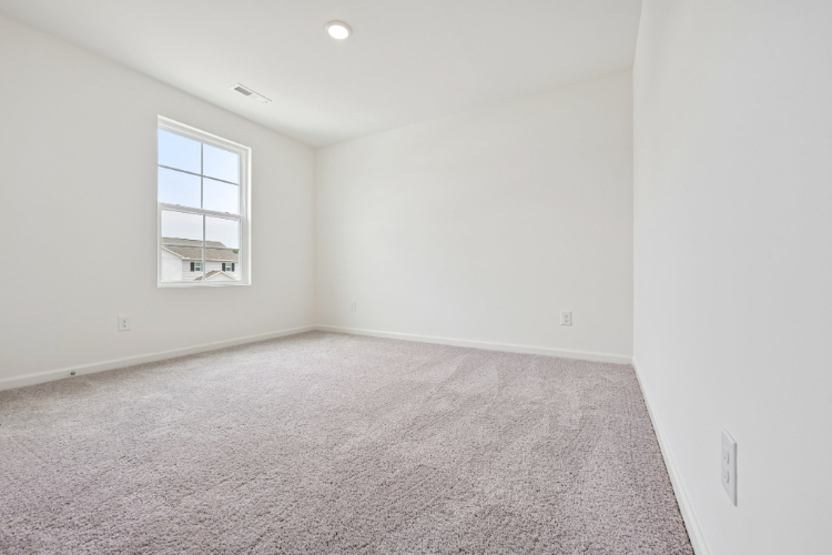 A room with a carpet and a window.