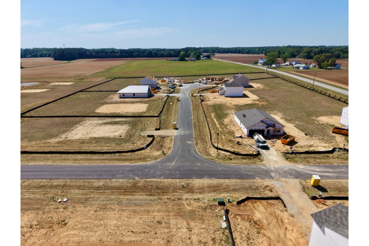 A high angle view of a farm.