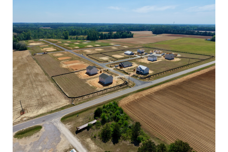 A high angle view of a farm.