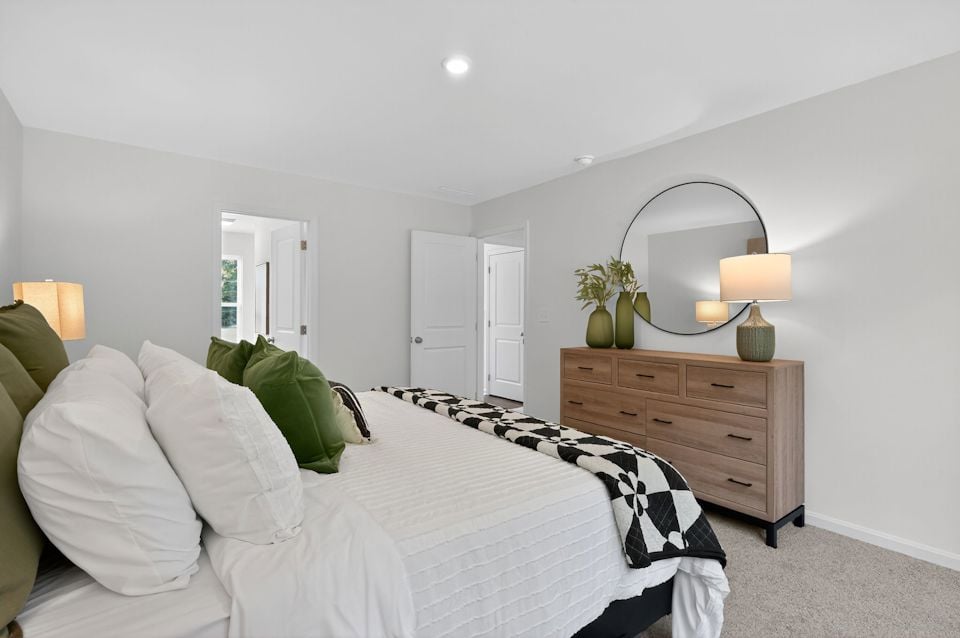 A bed in a room.