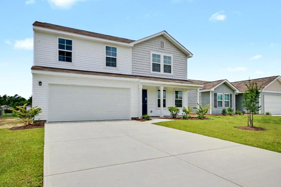 A house with a garage.