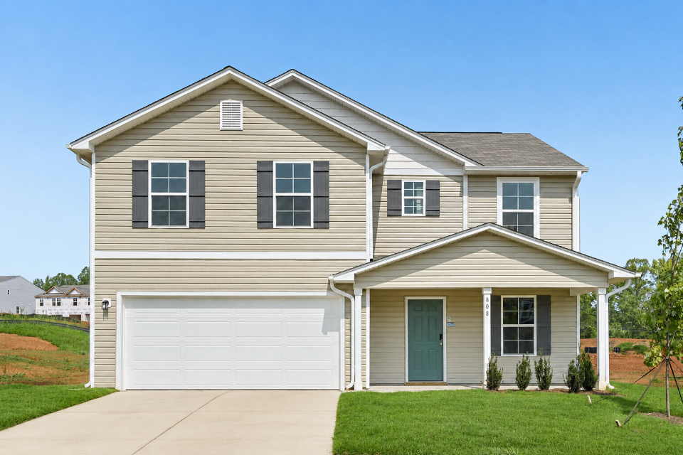 A house with a garage.