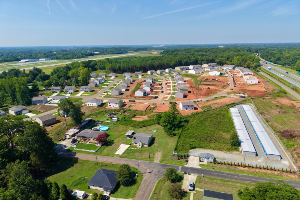 A high angle view of a town.