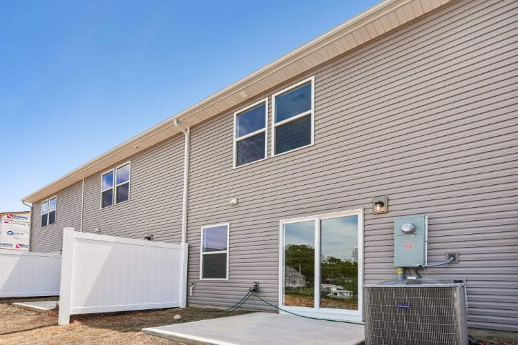 A building with a garage.