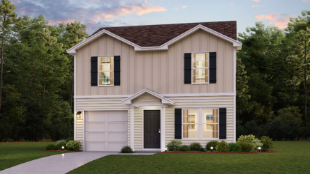 A house with a lawn and trees.