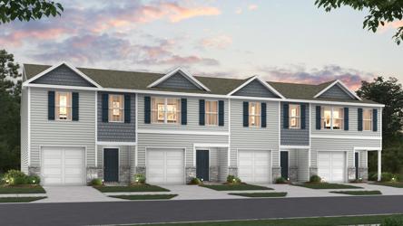 A large house with garages.