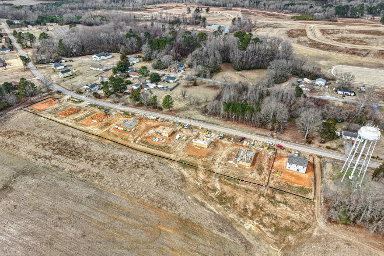 A high angle view of a construction site.