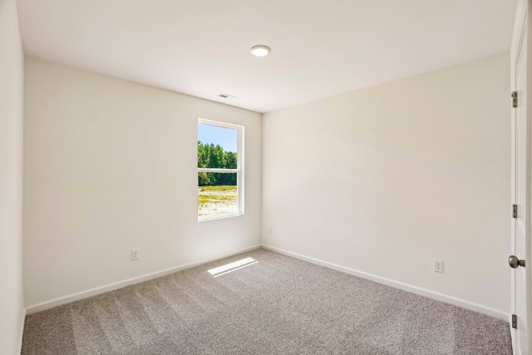 A room with a window and a carpet.