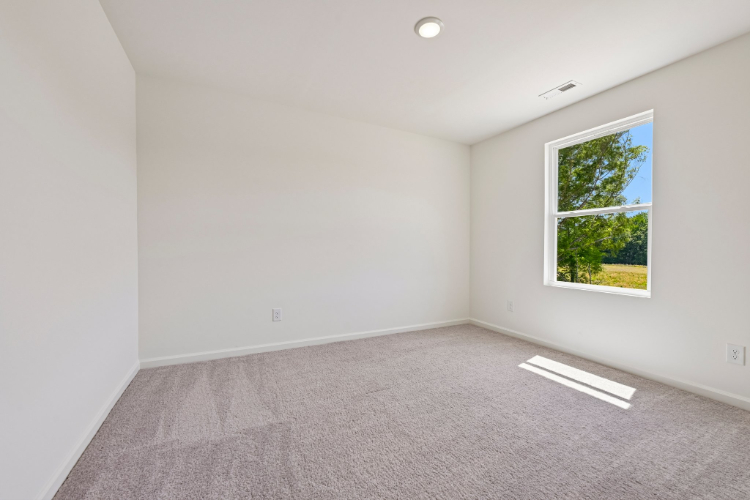 A room with a window and a carpet.