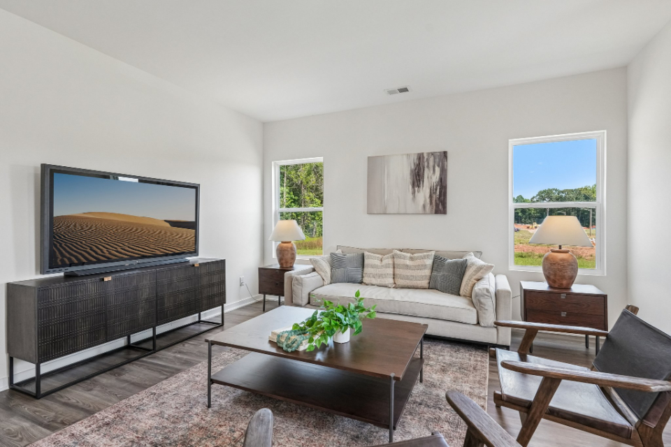 A living room with a tv and couches.