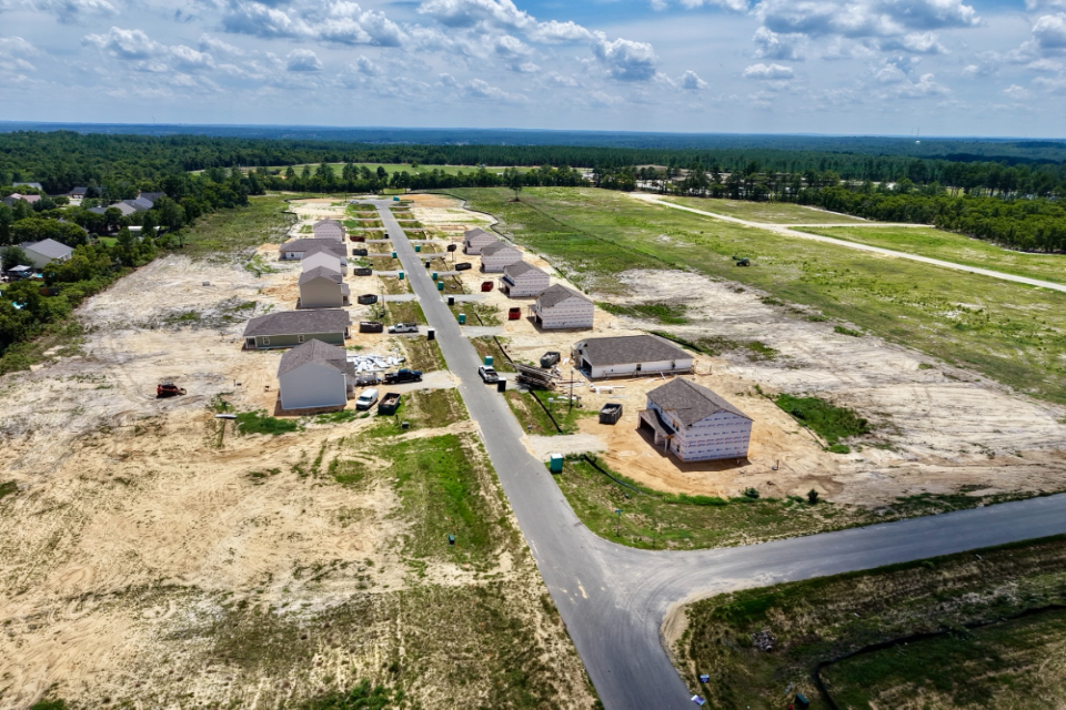 A high angle view of a farm.