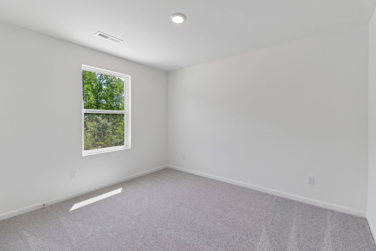 A room with a window and a carpet.
