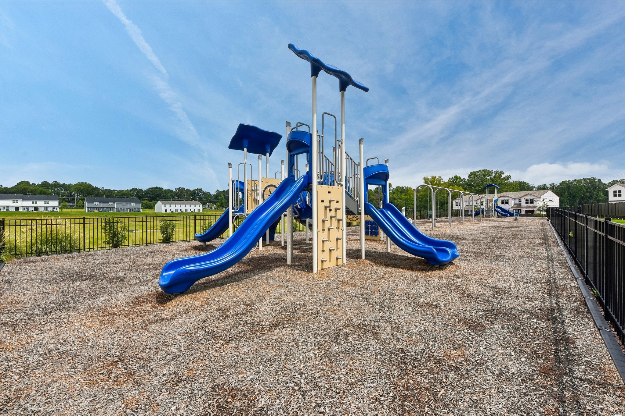 A playground with blue slide.