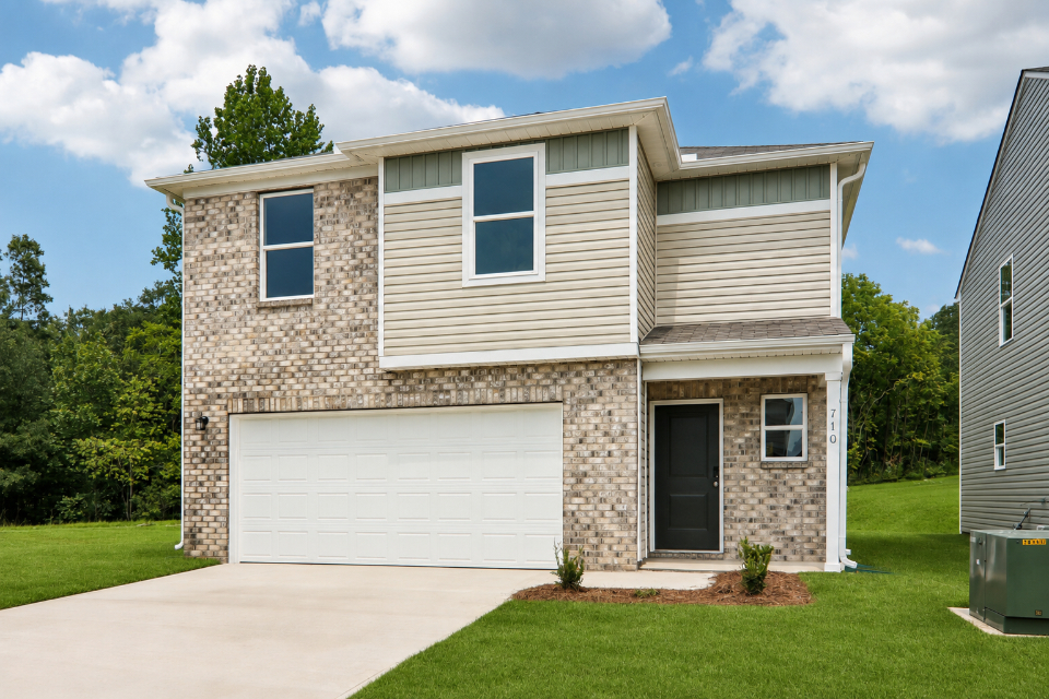 A house with a garage.